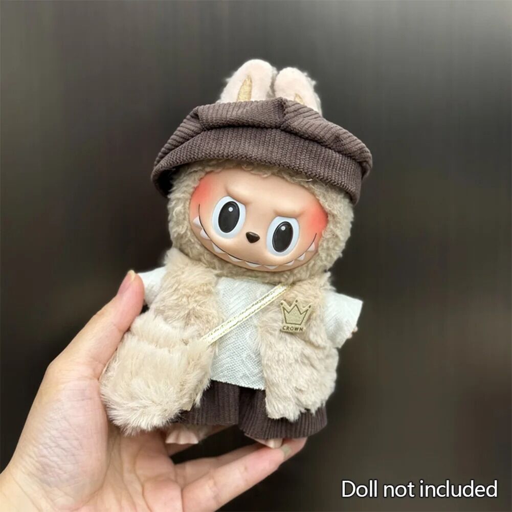 Costume d’Hiver Crème pour Figurine Labubu – Édition Couronne & Sac Peluche