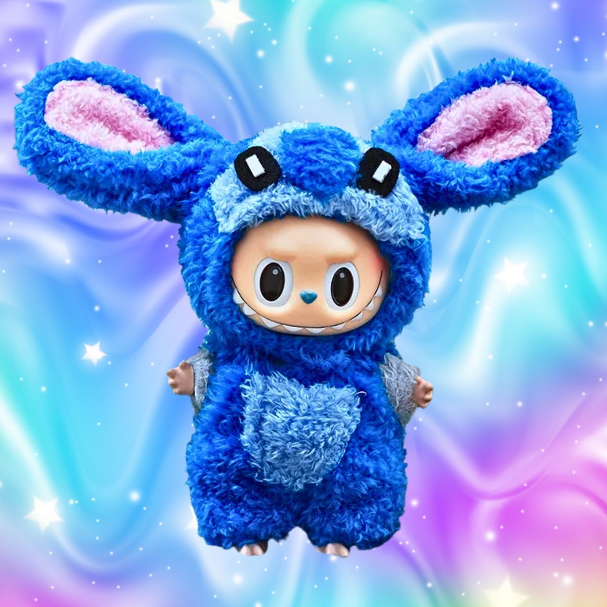 Labubu × Stitch – Tenue Peluche Bleue Fluffy pour Poupée 17 cm