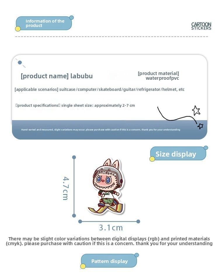 Lot de 80 Autocollants Labubu – Stickers Vinyle Imperméables pour Ordinateur, Bouteille & Décoration – Image 7