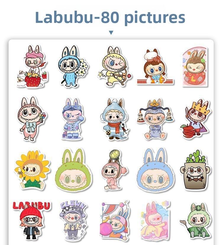 Lot de 80 Autocollants Labubu – Stickers Vinyle Imperméables pour Ordinateur, Bouteille & Décoration – Image 3