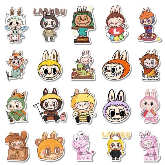 Lot de 80 Autocollants Labubu – Stickers Vinyle Imperméables pour Ordinateur, Bouteille & Décoration – Image 2